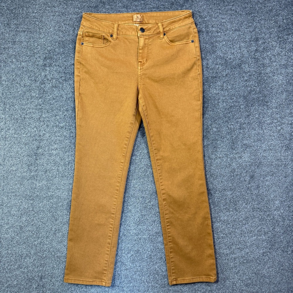 Dressbarn Pants Petite 6 Brown Straight Leg Cotton Blend Stretch 5-Pocket